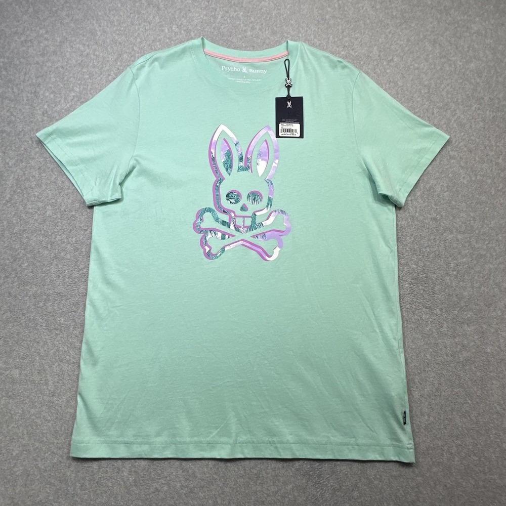 Psycho Bunny Leonard Graphic T Shirt Mens Small Green Beach Glass Pima Cotton